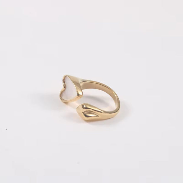 Wholesale 18K Gold Plated Stainless Steel Two Heart Shell Rings for Women