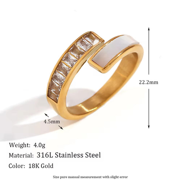 Zircon Shell Ring Gold Plated Jewelry Engagement Ring Waterproof 316L Stainless Steel Jewelry