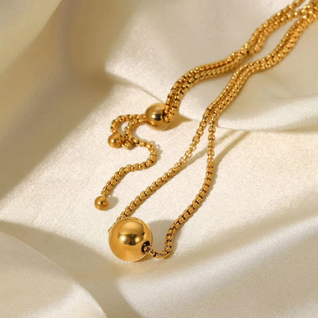 New Ball Pendant Box Chain Pull Necklace Stainless Steel Gold Plated Tarnish Free Necklace for Women