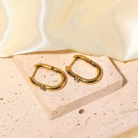 18K Gold Plated Stainless Steel Jewelry Gift Dainty Geometric Cubic Zircon Hoop Earrings