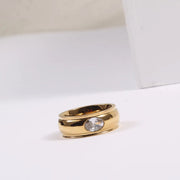 18K Gold Plated Waterproof High Quality Light Luxury Eye Zirconia Camber Band Stainless Steel Rings for Women