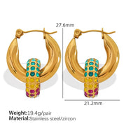 JEWELRY Exaggerated Geometric Circle Jewelry with Diamonds Circle Dangles Stainless Steel Gold Plated Earrings