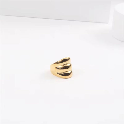 Simple Luxury Women Lady Jewelry 18K Gold Plated Stainless Steel Statement Ring