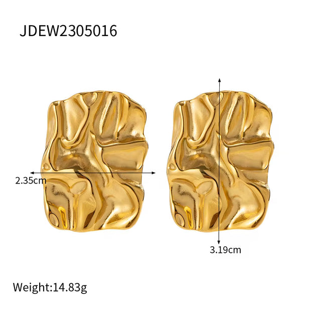 Jewelry Molten Style Irregular Earrings 18K Pvd Gold Plated Stainless Steel Water Drop High Polish Stud Earring