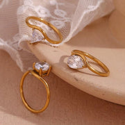 Elegant Shining Zircon Engagement Ring Dainty Gold Plated Jewelry Waterproof Stainless Steel Rings