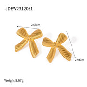 New Trend Bow Design Series Rings Gold Jewelry Stainless Steel Bow Pendant Necklace Earrings Sets