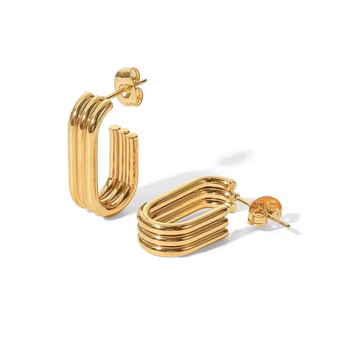 18K Gold Plated and Silver Plated Stainless Steel Opening U Shape Three Layer Tube Pipe Design Stud Earring Trendy