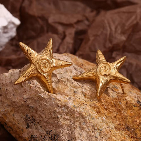 Spring 2024 Fashion Starfish 18K Gold Plated Stud Earrings for Women Stainless Steel Jewelry