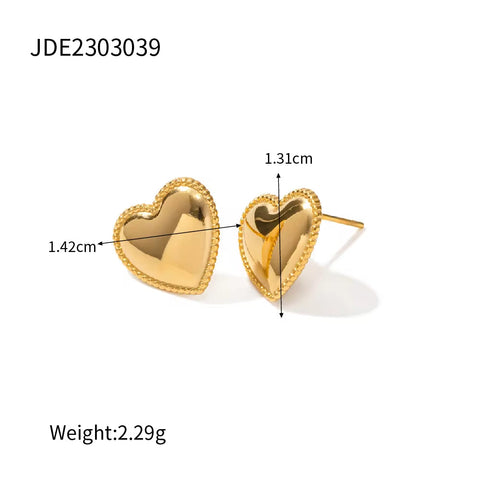 Trendy 18K Gold Plated Colorful Enamel Love Earring Stainless Steel Chunky Smooth Double Heart Drop Earrings