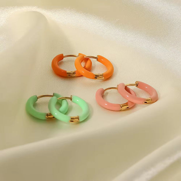 Jelly Color Enamel Small Size Hoop Earrings Stainless Steel Gold 18K Plated Oil Dripping Jewelry Earrings