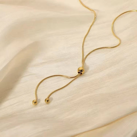 Dainty 14K Gold Snake Bone Chain Minimalist Cartilage Beads Pendant Stainless Steel Necklace