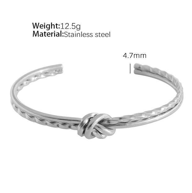 JEWELRY SZ45-7-SZ51 Hot Sale Vintage Fashion Stainless Steel Open Bangle Twist Knot C Shape Bangle for Women