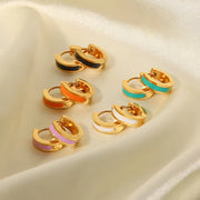 Enamel Small Size Huggie Hoop Earrings Stainless Steel Gold 18K Plated Oil Dripping Ear Cuff