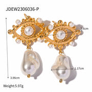 Fashion Stainless Steel Jewelry Plated 18K Gold PVD Turquoise Pearl Evil'S Earrings for Women