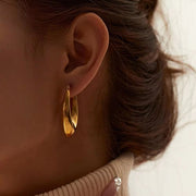 18K Gold Plated Stainless Steel French Big Statement Simple Mirror Polished Hollow Hoop Earring