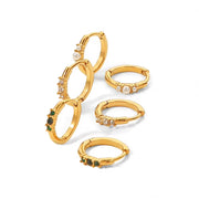 Three Tiny Zircon Pearl Hoop Earrings Stainless Steel PVD Gold-Plated Statement Earrings for Women