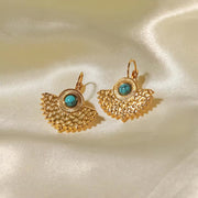 Vintage 18K Gold Plated Turquoise Fan-Shaped Pendant Earrings Gift Jewelry Stone Earrings