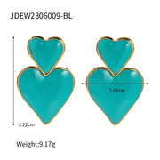 Trendy 18K Gold Plated Colorful Enamel Love Earring Stainless Steel Chunky Smooth Double Heart Drop Earrings