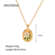 Spring Enameled 18K Gold Plated Flower Tree Animal Pattern Zircon Rings Necklace Earrings Set Jewelry