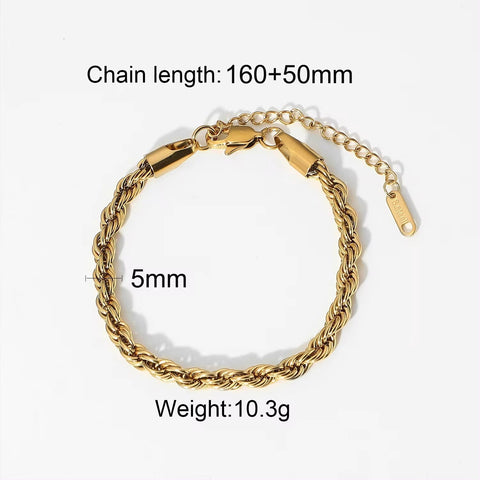 Women Jewelry Set Miami Cuban Chain Bracelet Bangle Flat Snake Stacking 18K Gold Plated Stainless Steel Bracelet for Accessories