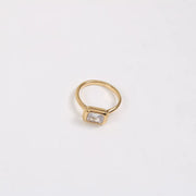 18K Gold Plated Tarnish Free Stainless Steel White Square Zircon Vintage Style Ring Inoxidable for Women