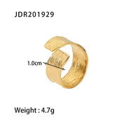 18K Gold Plated Stainless Steel Wrinkles Fashion Cross Hammered Texture Open Finger Rings for Women