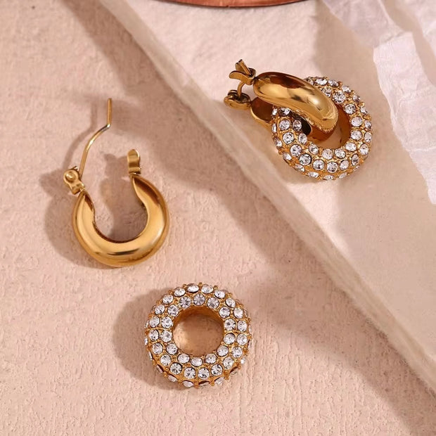 Christmas Jewelry Shining Zircon Donut Hoop Earring Gold Plated Huggie Earrings Stainless Steel Jewelry