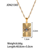 Waterproof Zircon Texture Necklace Stainless Steel Green Zircon round Eye Sunburst Medallion Necklaces