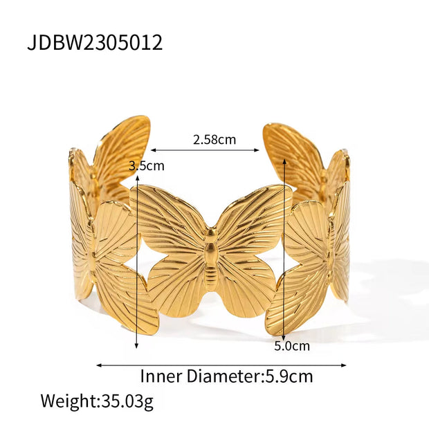 Ins 18K Gold Plated Stainless Steel Butterfly Pendant Necklace Tassel Earrings Opening Bangles Butterfly Rings