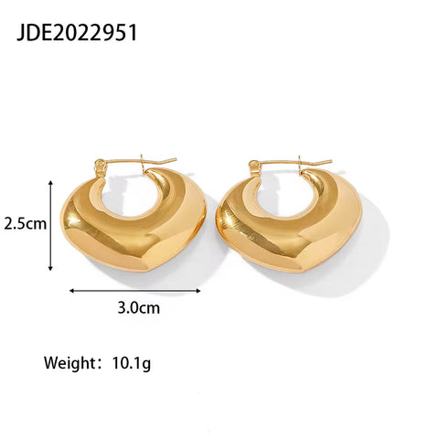 Hypoallergenic Heart Geometric C 18K PVD Gold Plated 316L Stainless Steel Chunky Hollowed Statement Earrings