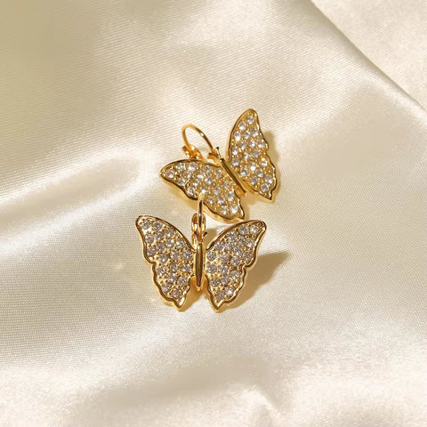 New Arrivals Full Zircon Inlaid Butterfly Shape Earrings Stainless Steel Gold Plated Hoop Earrings