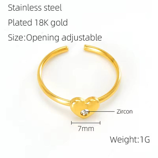 Waterproof 18K Gold Stainless Steel Zircon Ring Adjustable Ring Knotted Titanium Steel Heart Ring INS Wind Jewelry for Woman