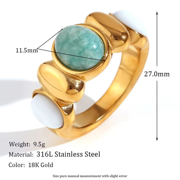 Oval Amazonite Gemstone Jewelry Natural Stone Gold Plated Rings Stainless Steel Rings Jewelry Women