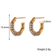 New Design 18K Gold Plated Bamboo Shape Pearl Hoop Earring Tarnish Free Stainless Steel Hoop Earrings Women