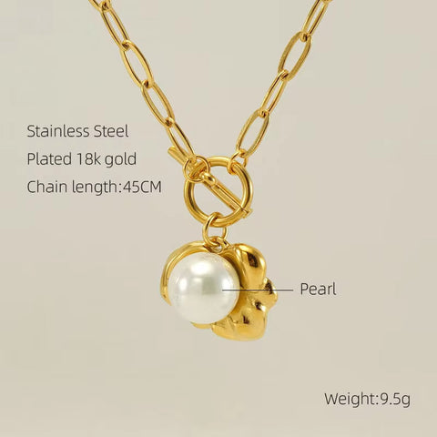 Fashion Waterproof Natural Stone Necklace Pendant Stainless Steel Gold Plated Pearl Necklace