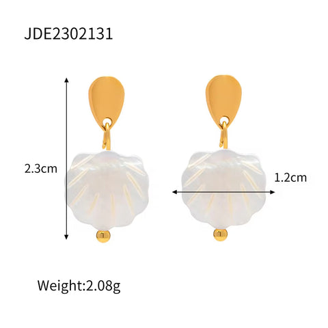 New Trendy 18K Gold Plating Ocean Style Stainless Steel Rings Set Scallop Shell Pendant Necklace for Women