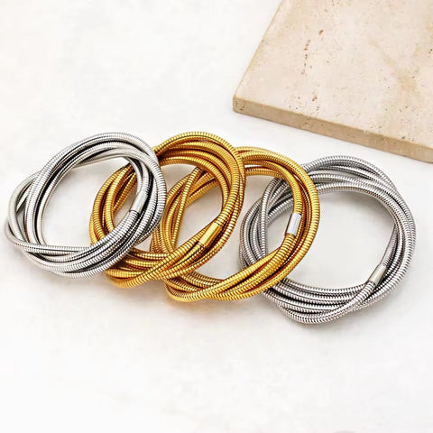 Trendy Stainless Steel Multi-Layer Spiral Bracelet Fashion 18K Gold Plated Jewelry High Quality Low MOQ