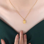 Fading Water Drop Square Star Zircon 18K Gold Plated Stainless Steel Non Tarnish Pendant Custom Necklace Logo