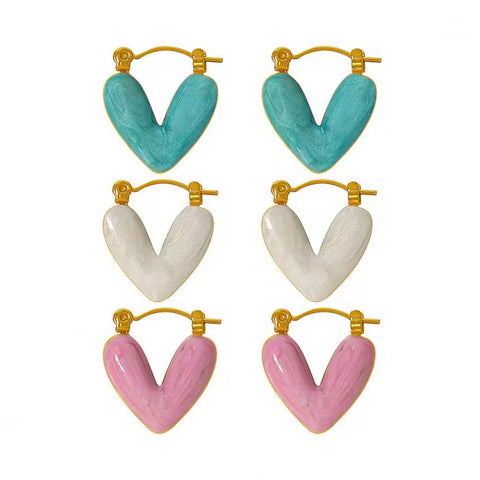 JEWELRY EH62 Factory Hot Sale Explosive Earrings Fresh and Sweet Heart-Shaped Enamel Earrings