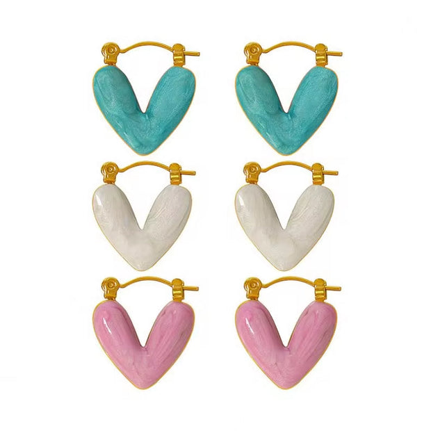 JEWELRY EH62 Factory Hot Sale Explosive Earrings Fresh and Sweet Heart-Shaped Enamel Earrings