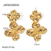 INS Style 18K PVD Plated Chic Stainless Steel Big Flower Earring Party Summer Rings Necklace Jewelry Sets