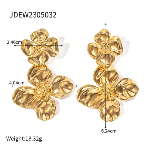 INS Style 18K PVD Plated Chic Stainless Steel Big Flower Earring Party Summer Rings Necklace Jewelry Sets