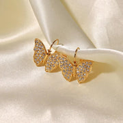 New Arrivals Full Zircon Inlaid Butterfly Shape Earrings Stainless Steel Gold Plated Hoop Earrings