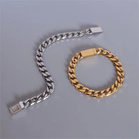 18K Gold Plated Stainless Steel Cuban Chain Magnetic Magnet Lock Bracelet for Women Ladies