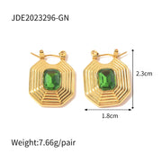 Waterproof Stainless Steel White Zircon Necklace Pyramidal Shape Inlaid Green Zircon Earring Necklace