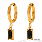 Exquisite 18K Gold Plated Stainless Steel Rectangle Zircon Drop Earrings Bling Crystal Rectangle Earring for Women