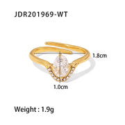 18K Gold Plated Stainless Steel Dainty Multi-Color Cubic Zirconia Stacking Adjustable Rings