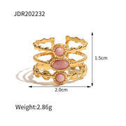 Cheap Vintage Style Natural Stone Open Ring 18K Stainless Steel Geometry Female Rings Jewelry Party Gift