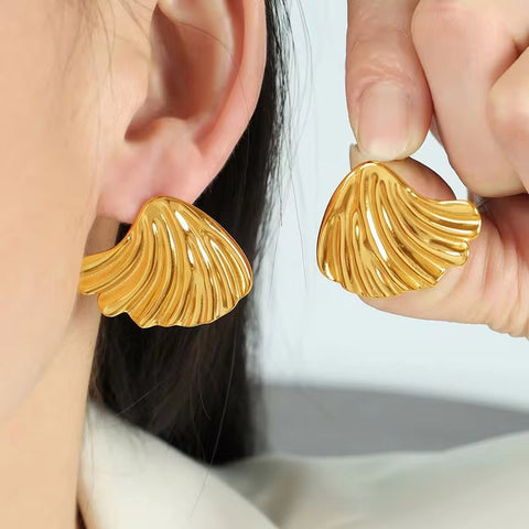 JEWELRY EH169 Fashion Simple Earrings Gold Wave Earrings Personality Exaggerated Temperament Earrings