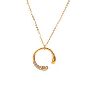 Minimalist Waterdrop Shape Stainless Steel Zircon Paved Circle C Ring Pendant Necklace for Women